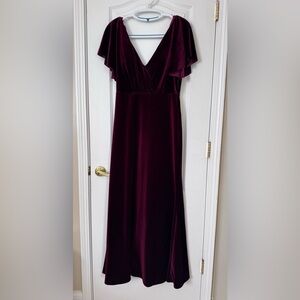 Jenny Yoo Ellis Stretch Velvet Maxi Dress – Burgundy – Size 12